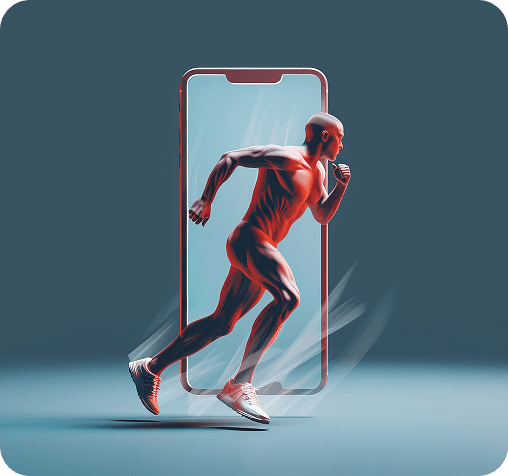 Athlete running out of a smartphone screen