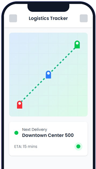 Logistics mobile app with map and delivery route
