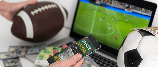 Sports gear and devices showing a fantasy sports mobile experience