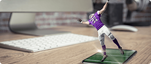 Augmented football player emerging from a smartphone screen