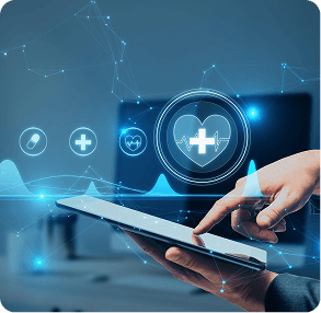 Digital healthcare tablet with medical icons
