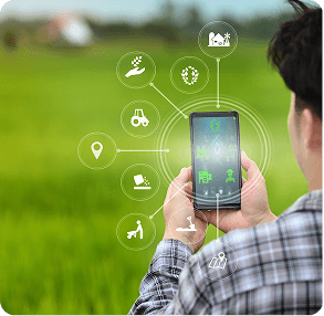 Smart agriculture tablet over a green field