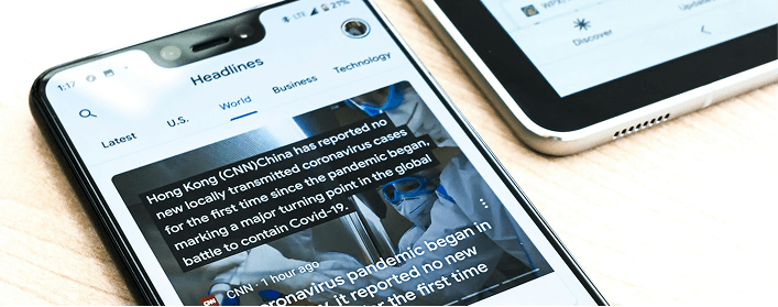 Smartphone displaying personalized news and learning headlines
