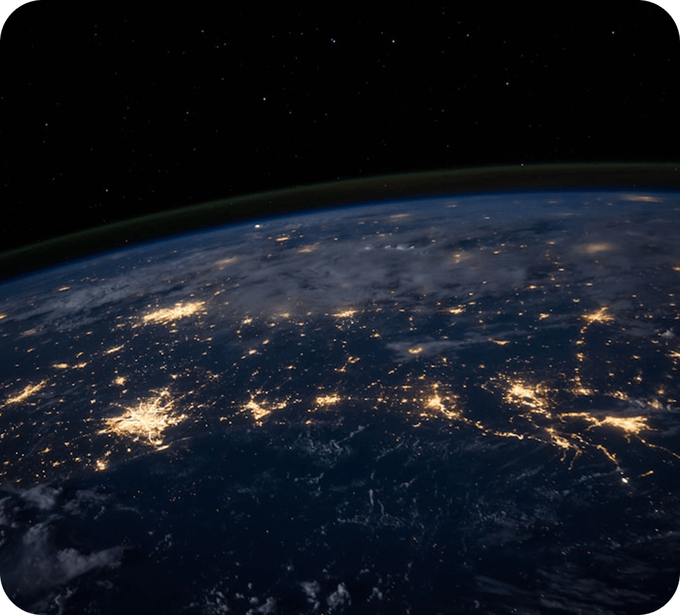 Earth at night viewed from space with city lights