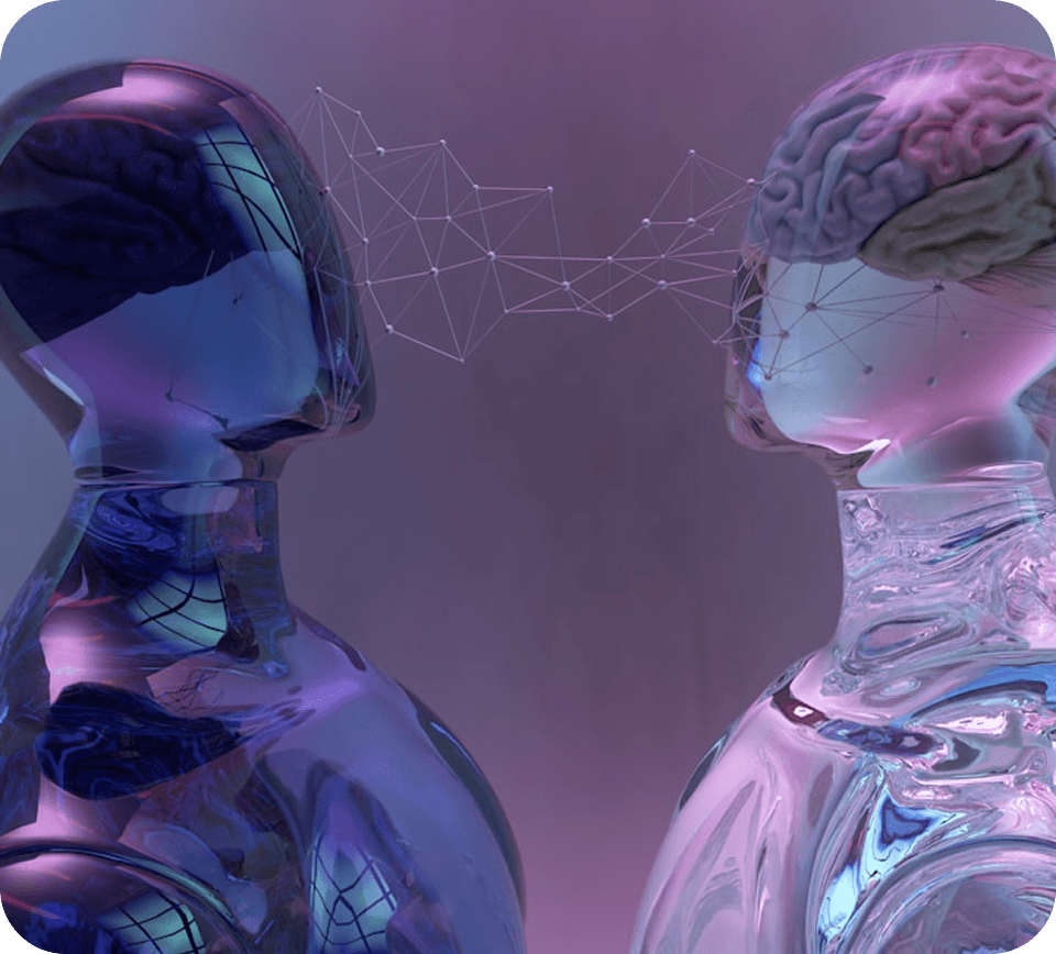 Two AI humanoid figures facing each other